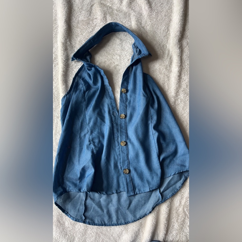 Nwt Multiple Sizes Linen Material Halter Net Tank… - image 1